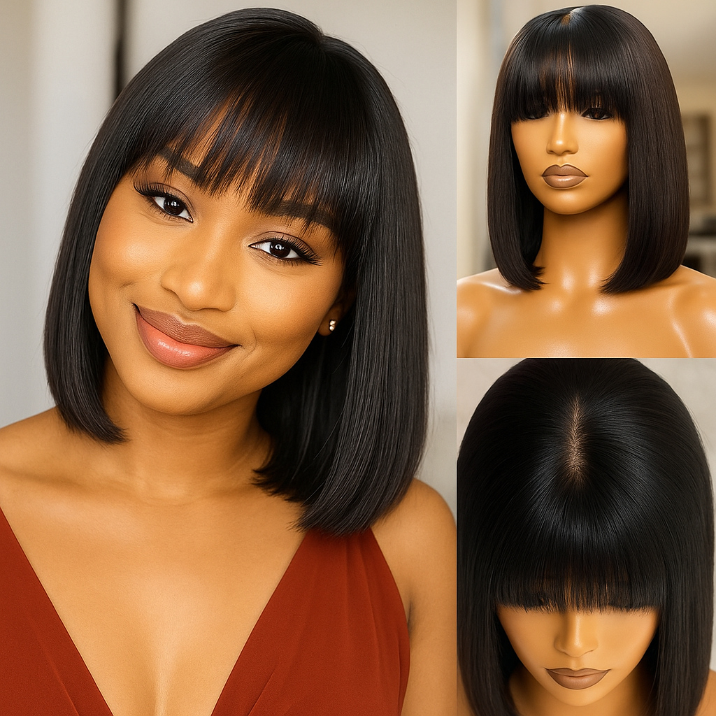 Elena Brown Straight Bob With Bangs Glueless Wig