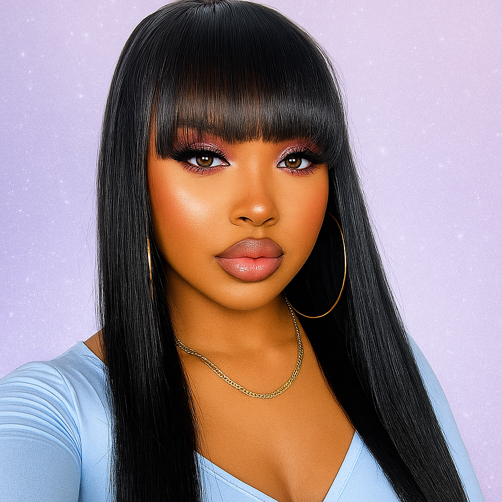 April Soft Black Straight Hair With Bangs Glueless Wig
