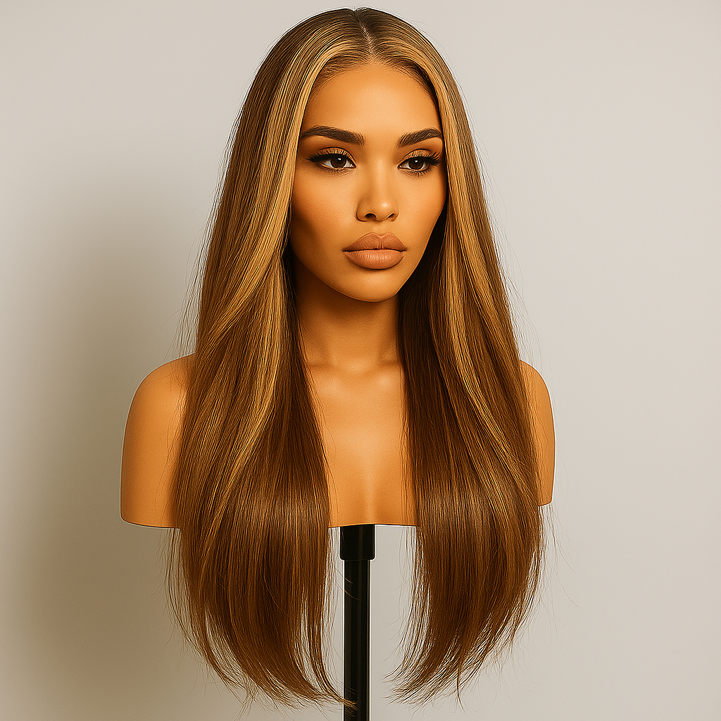 Erica Honey Blonde Ombre Highlights Straight Glueless Wig