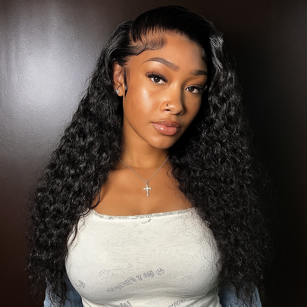 Belle Black Water Wave Curly with Baby Hair Glueless Wig