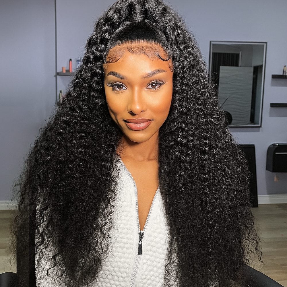 Alicia Natural Black Curly Deep Wave Glueless Wig