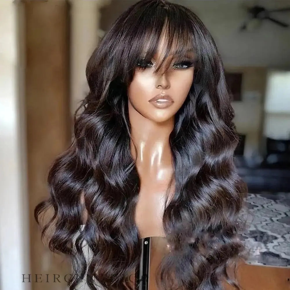 Evelyn Soft Brown Body Wave With Bangs HD Lace Front Human Hair Wig HEIRCENTRIC