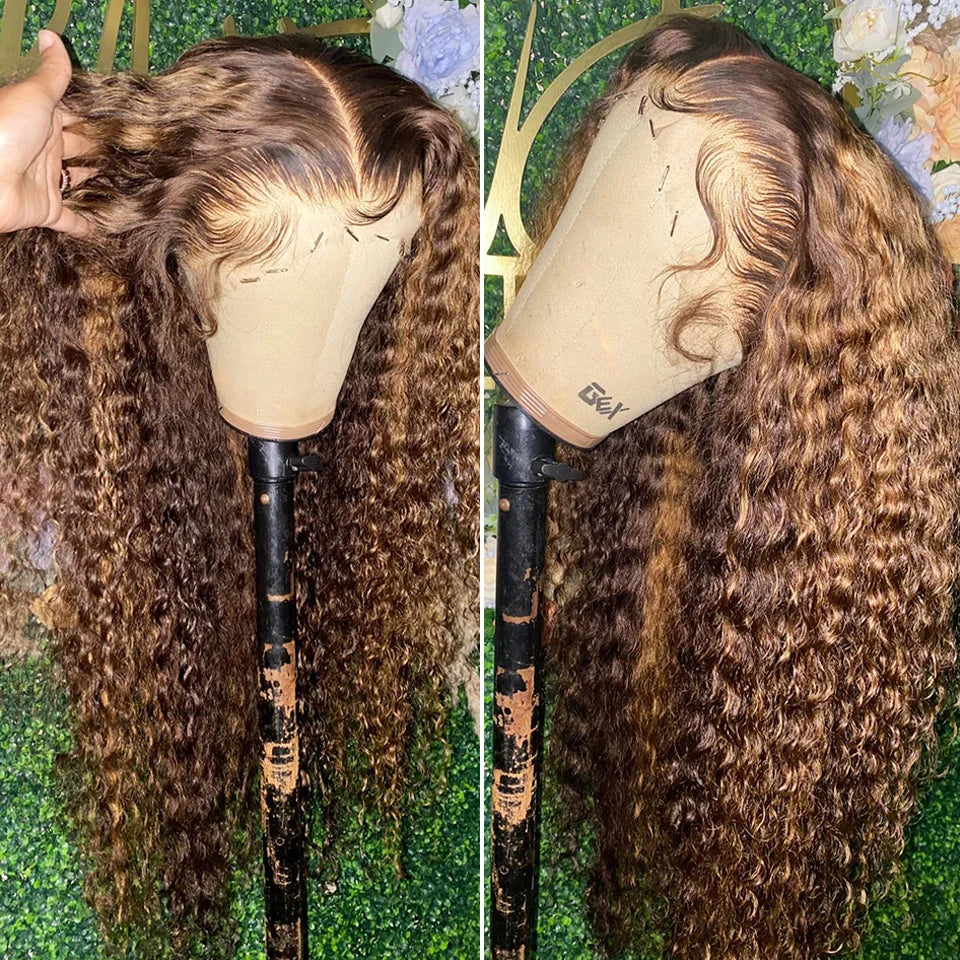 Ariel Brown Highlight Deep Wave HD Lace Front Human Hair Wig HEIRCENTRIC