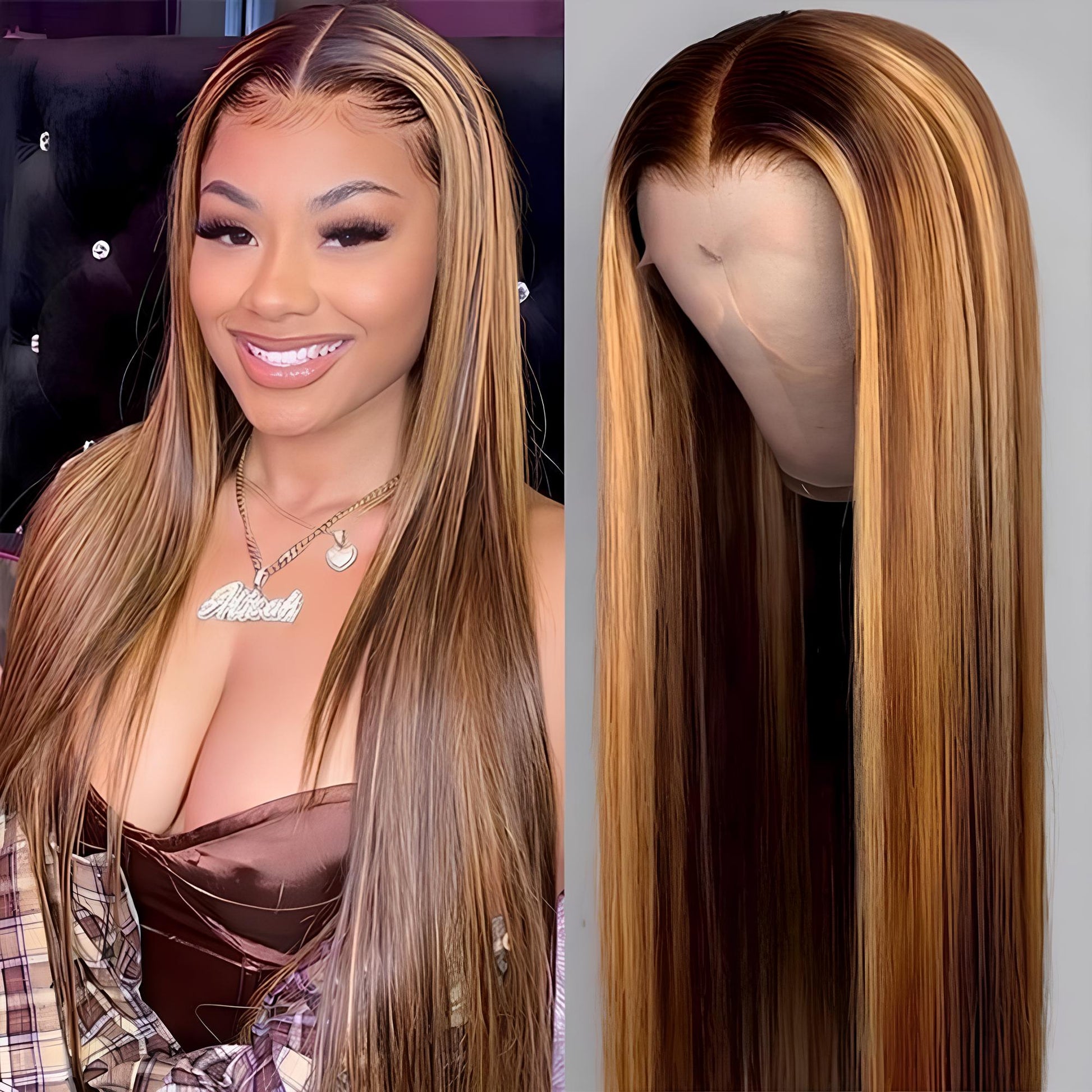 Carmela Highlight Bone Straight Brazilian HD Lace Front Human Hair Wig HEIRCENTRIC
