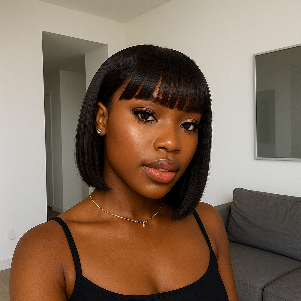 Elena Brown Straight Bob With Bangs Glueless Wig