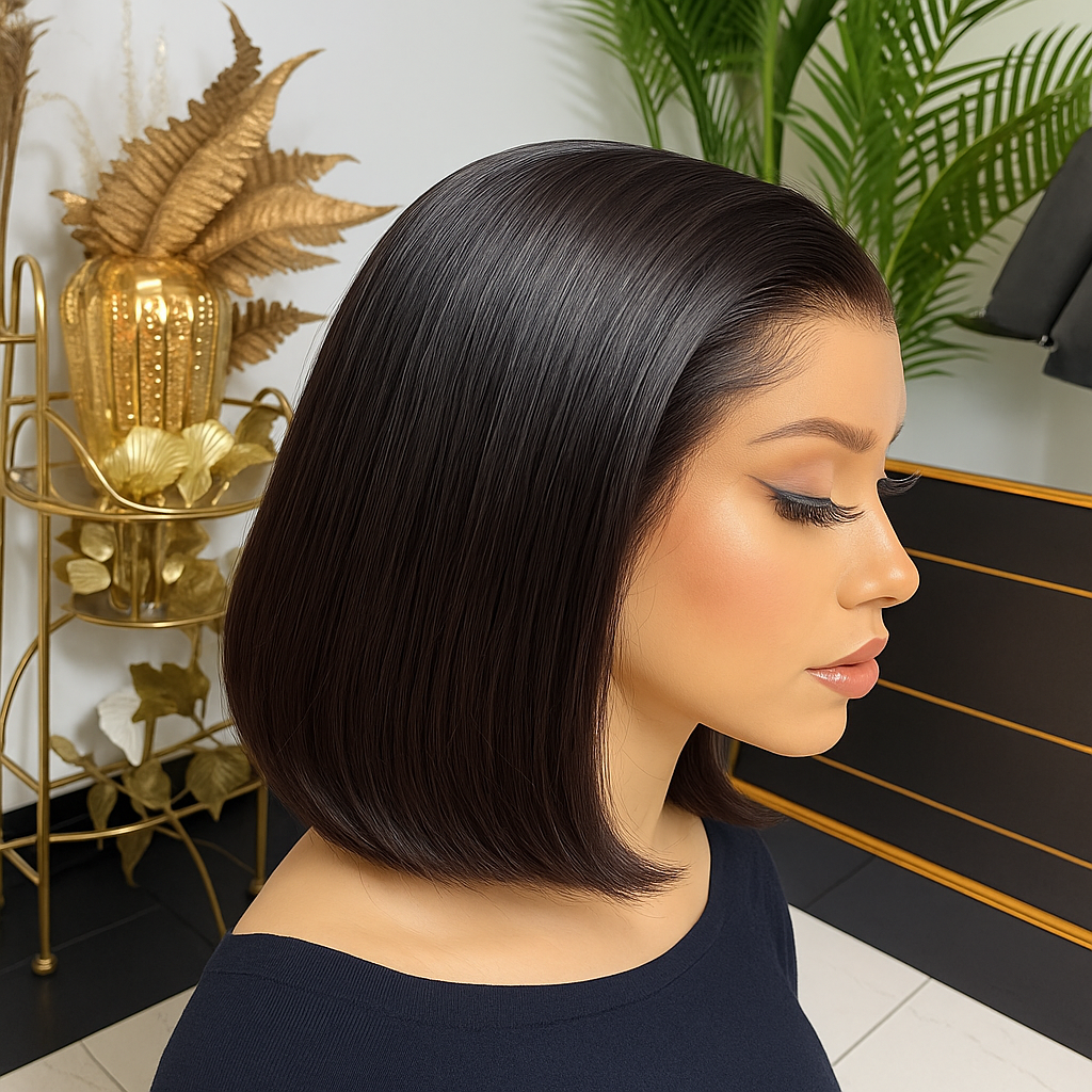 Selene Natural Brown Bone Straight Short Bob Glueless Wig
