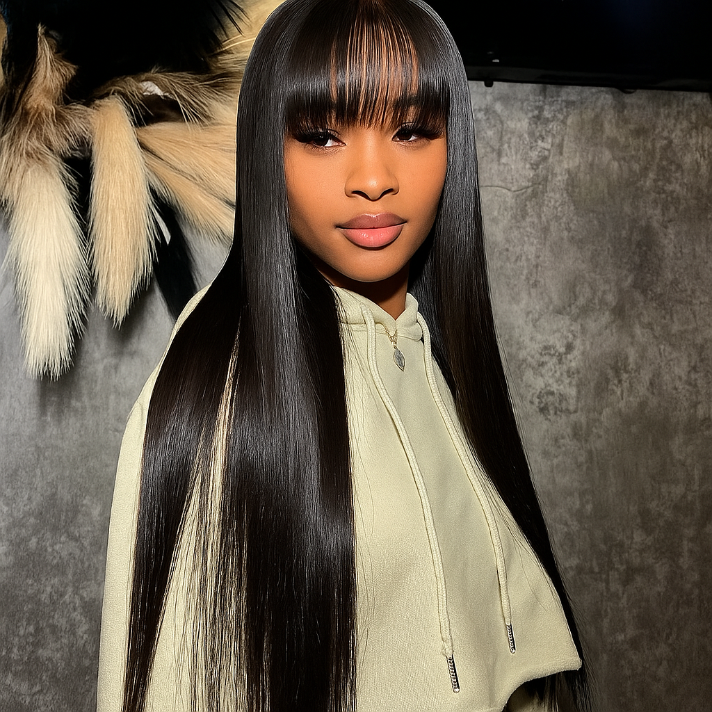 April Soft Black Straight Hair With Bangs Glueless Wig