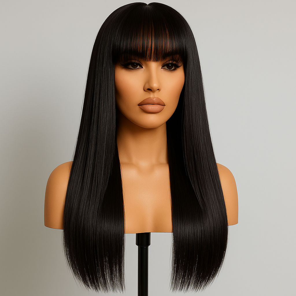 April Soft Black Straight Hair With Bangs Glueless Wig