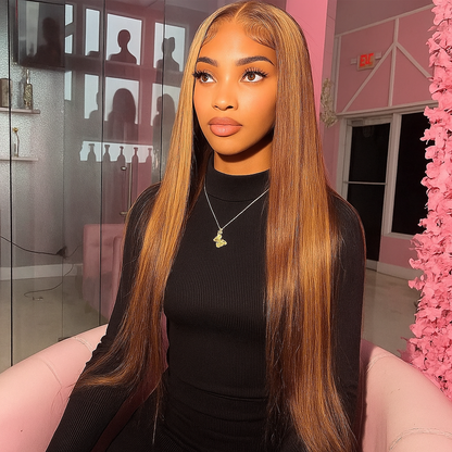 Erica Honey Blonde Ombre Highlights Straight Glueless Wig