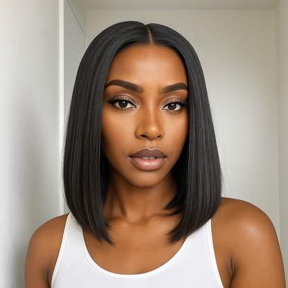 Eva Sleek Soft Black Straight Bob Glueless Wig