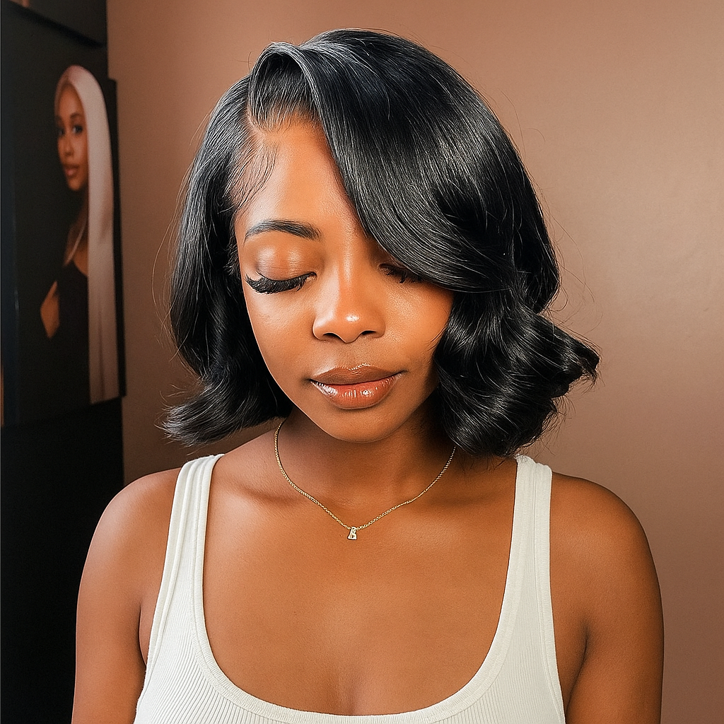 Olivia Soft Black Wavy Bob Glueless Wig