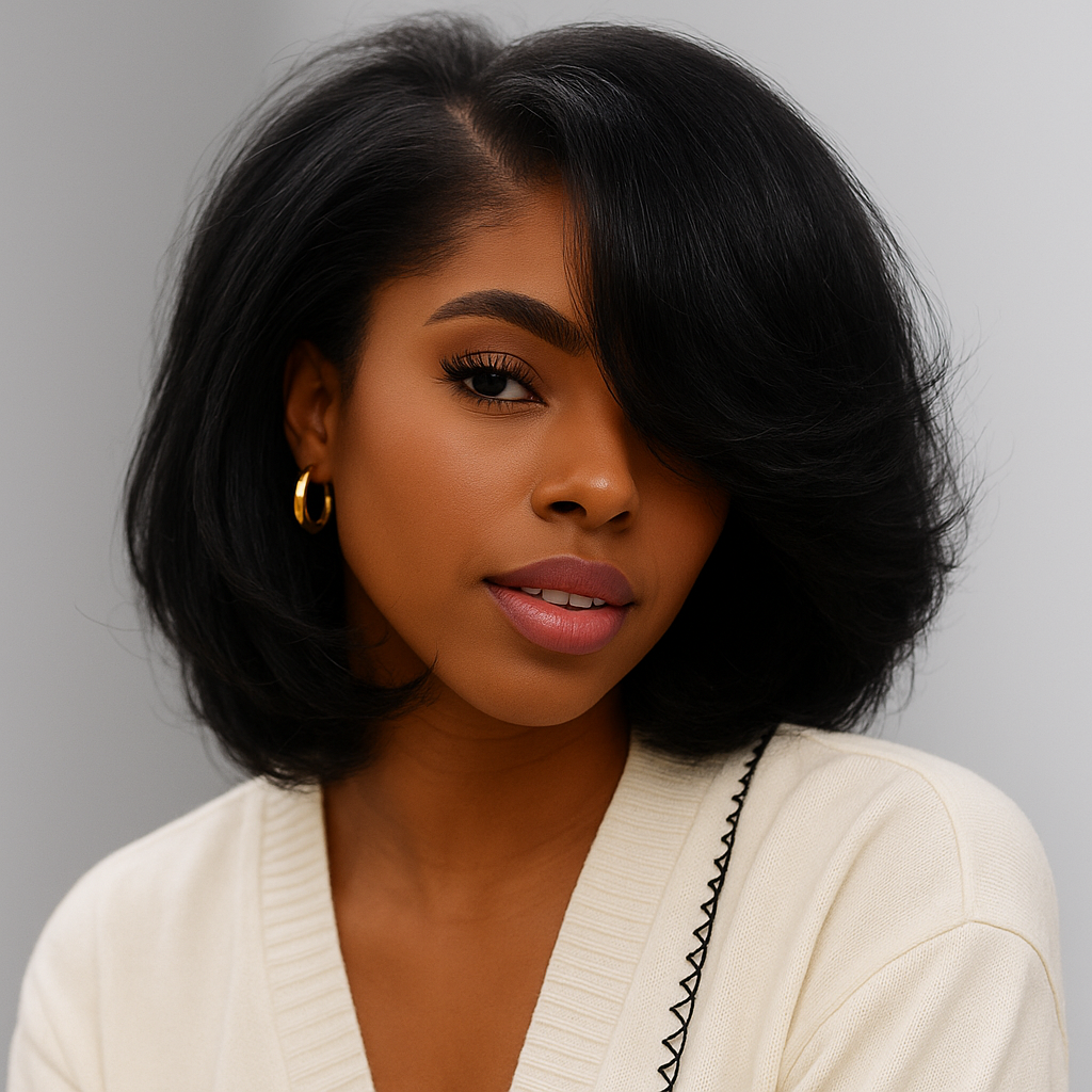 Cleo Natural Black Yaki Wave Layered Short Bob Glueless Wig