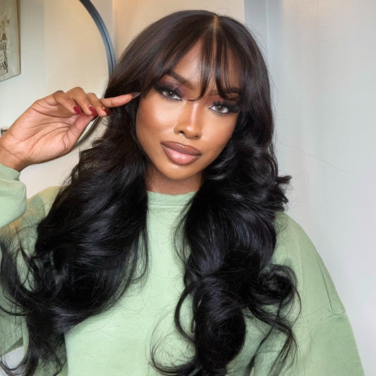 Evelyn Soft Brown Body Wave With Bangs HD Lace Front Human Hair Wig