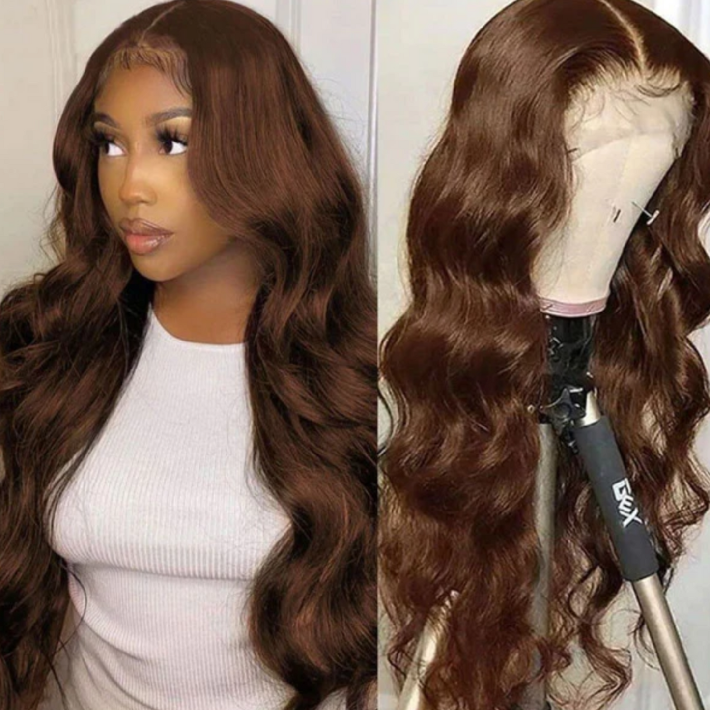 Alexandra Chocolate Brown Body Wave HD Lace Front Human Hair Wig