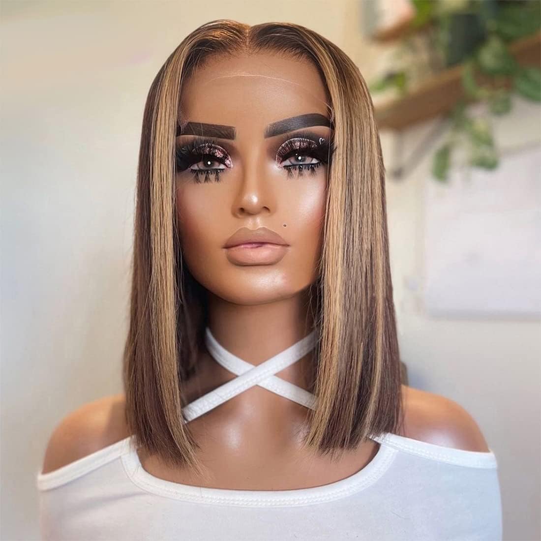 Tia Light Brown Highlights Ombre Straight Bob HD Lace Front Human Hair Wig HEIRCENTRIC