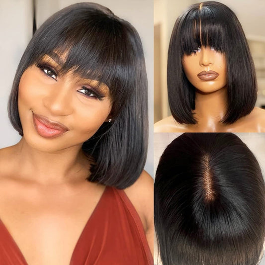 Elena Straight Bob With Bangs HD Lace Front Human Hair Wig HEIRCENTRIC