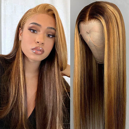 Brooke Chestnut Brown with Blonde Straight HD Lace Front Human Hair Wig HEIRCENTRIC