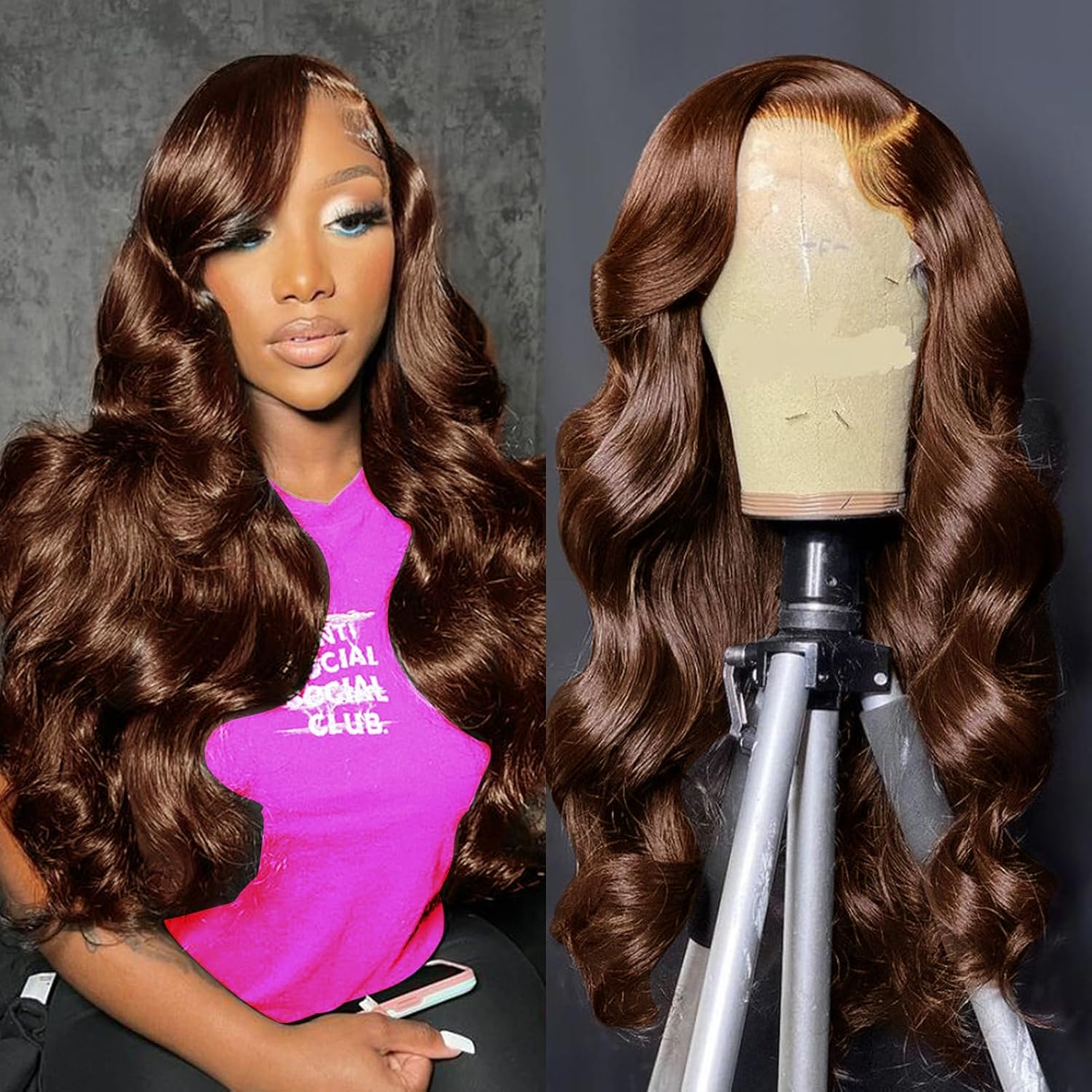 Crystiana Chestnut Brown Body Wave HD Lace Front Human Hair Wig HEIRCENTRIC