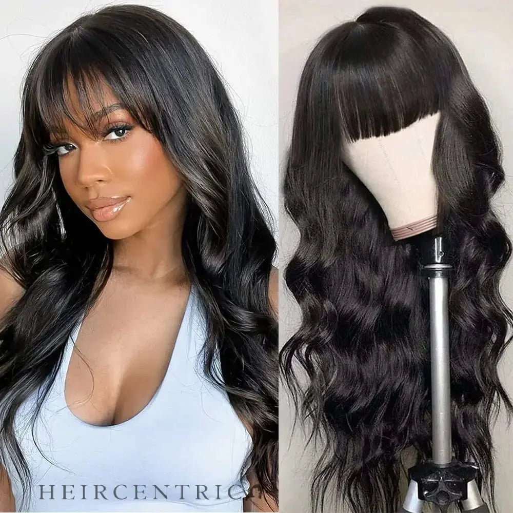 Evelyn Soft Brown Body Wave With Bangs HD Lace Front Human Hair Wig HEIRCENTRIC