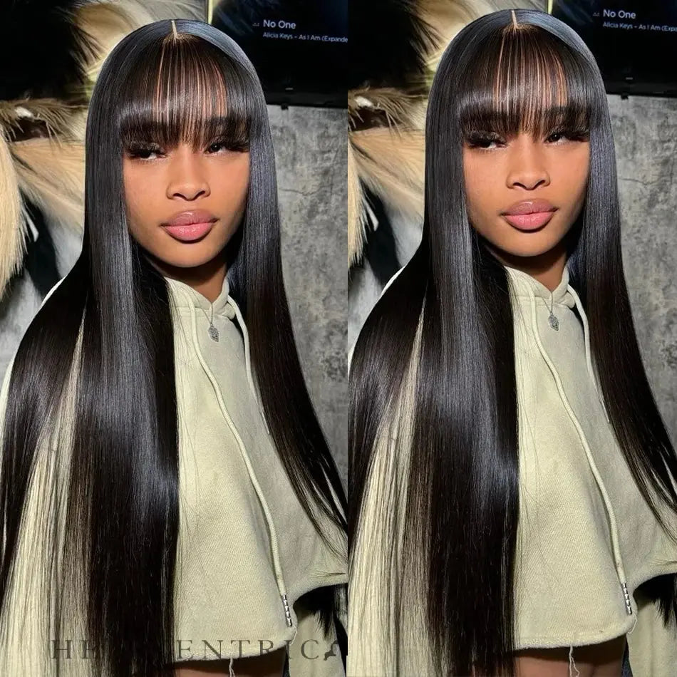 April Soft Black Straight Hair With Bangs Brazilian HD Lace Front Human Hair Wig HEIRCENTRIC