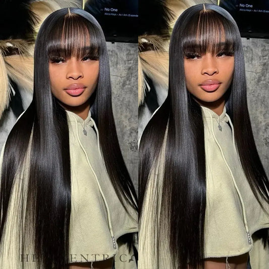 April Soft Black Straight Hair With Bangs Brazilian HD Lace Front Human Hair Wig HEIRCENTRIC
