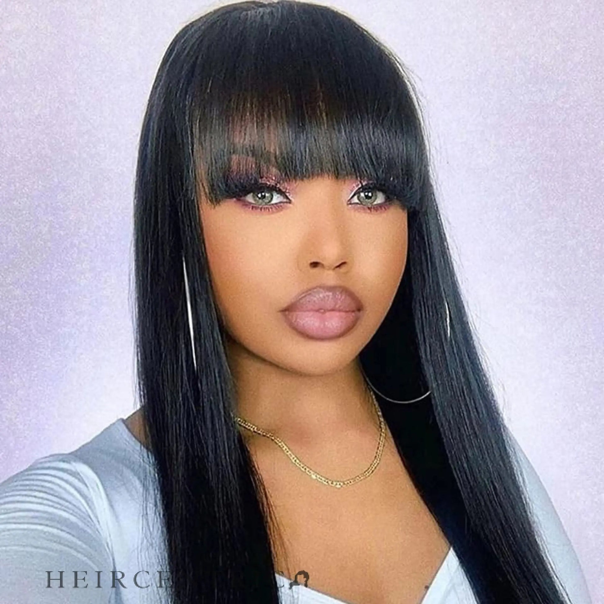April Soft Black Straight Hair With Bangs Brazilian HD Lace Front Human Hair Wig HEIRCENTRIC