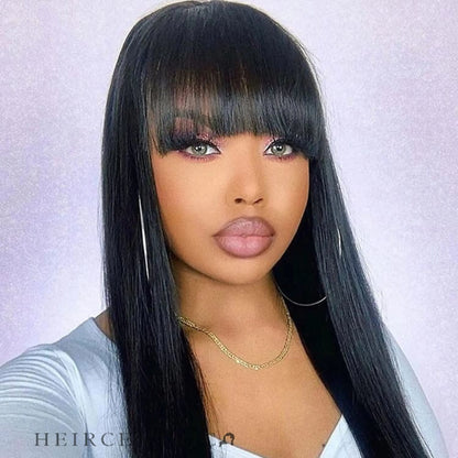 April Soft Black Straight Hair With Bangs Brazilian HD Lace Front Human Hair Wig HEIRCENTRIC