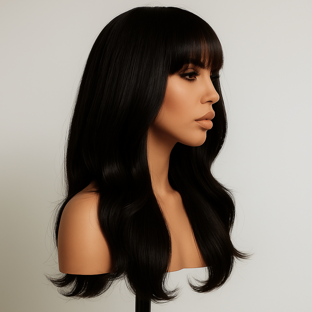 Maya Soft Black Body Wave With Bangs Glueless Wig