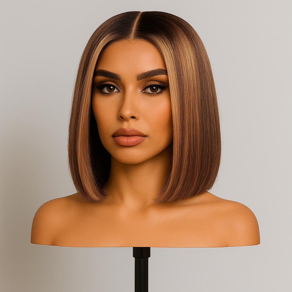 Tia Light Brown Highlights Ombre Straight Bob Glueless Wig