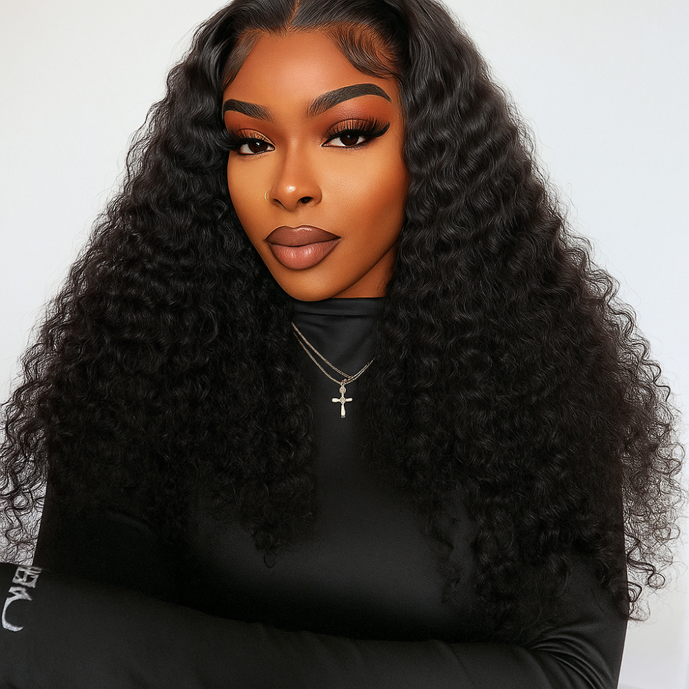 Belle Black Water Wave Curly with Baby Hair Glueless Wig