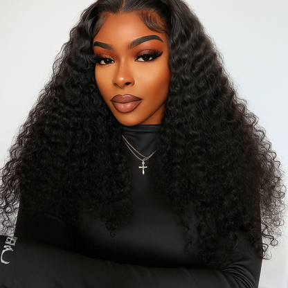 Belle Black Water Wave Curly with Baby Hair Glueless Wig