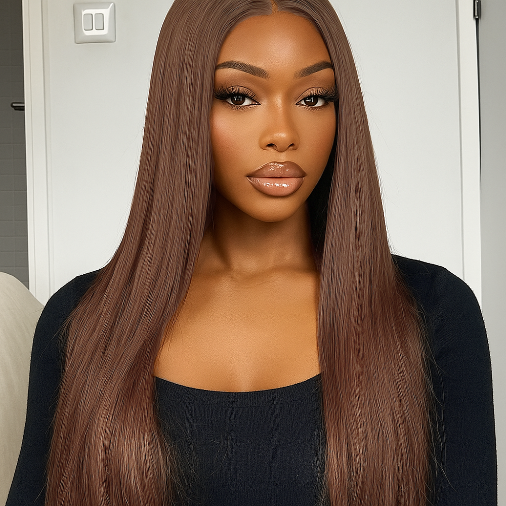 Malika Sleek Chestnut Brown Straight Glueless Wig