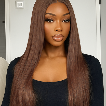Malika Sleek Chestnut Brown Straight Glueless Wig
