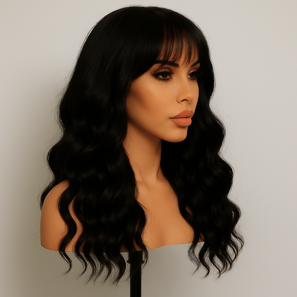 Evelyn Natural Brown Curly With Bangs Glueless Wig