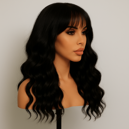 Evelyn Natural Brown Curly With Bangs Glueless Wig