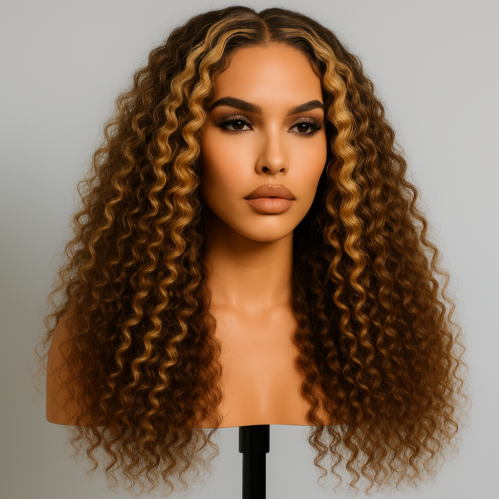 Mia Ombre Highlights Deep Wave Glueless Wig