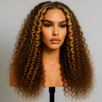 Mia Ombre Highlights Deep Wave Glueless Wig