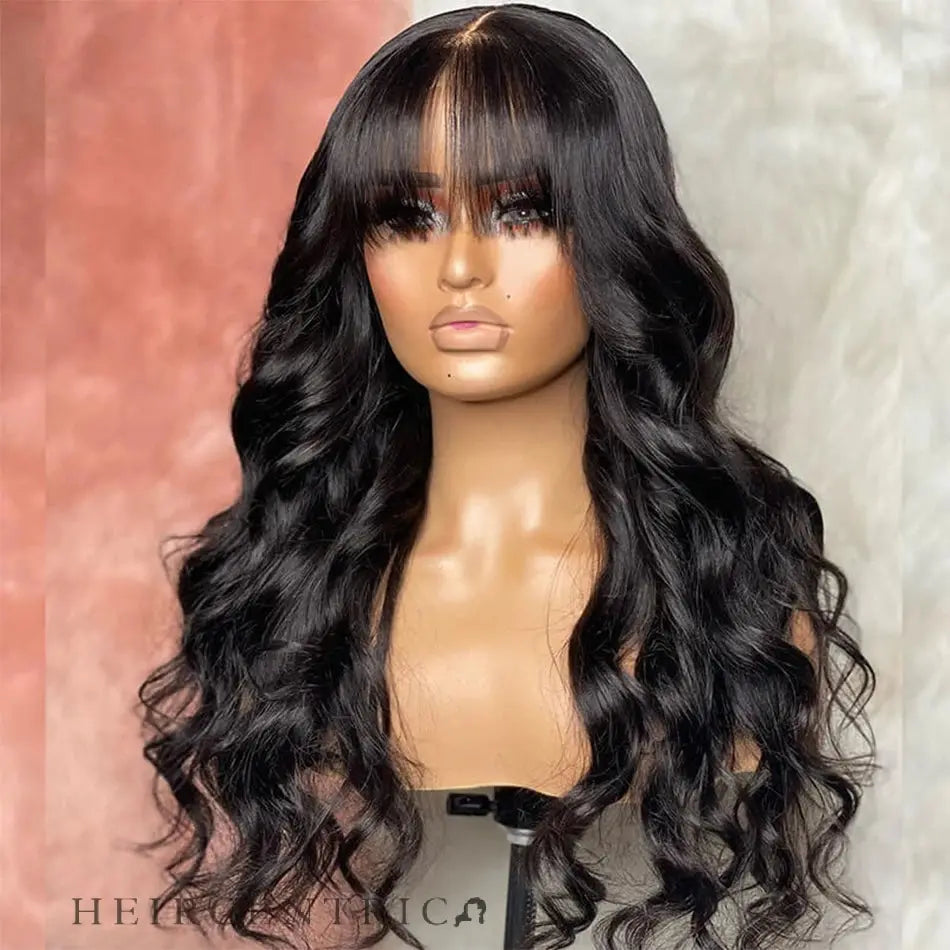 Evelyn Soft Brown Body Wave With Bangs HD Lace Front Human Hair Wig HEIRCENTRIC