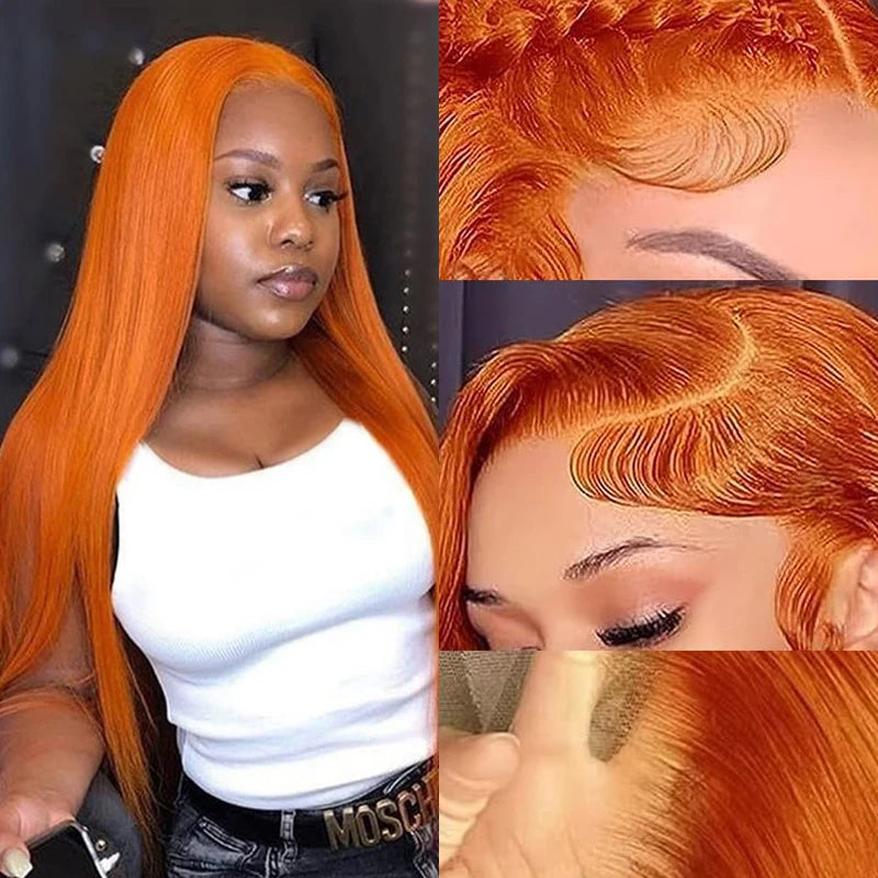 Celeste Orange Ginger Straight Brazilian HD Lace Front Human Hair Wig