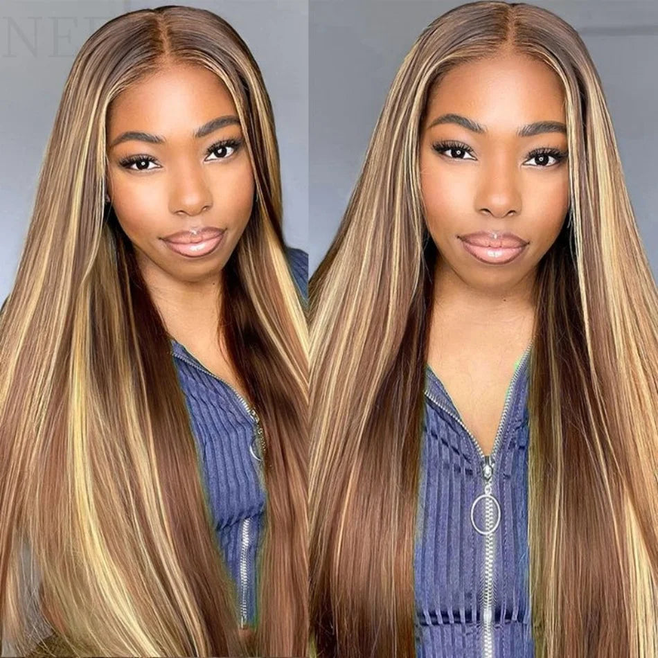 Brooke Chestnut Brown with Blonde Straight HD Lace Front Human Hair Wig HEIRCENTRIC