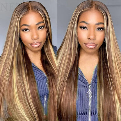 Brooke Chestnut Brown with Blonde Straight HD Lace Front Human Hair Wig HEIRCENTRIC