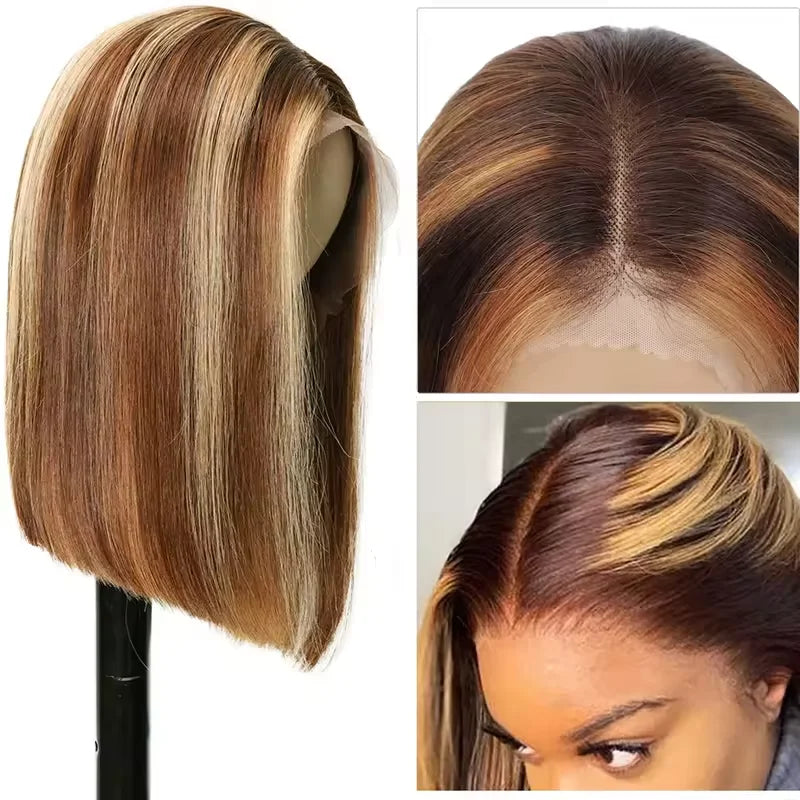 Tia Light Brown Highlights Ombre Straight Bob HD Lace Front Human Hair Wig HEIRCENTRIC