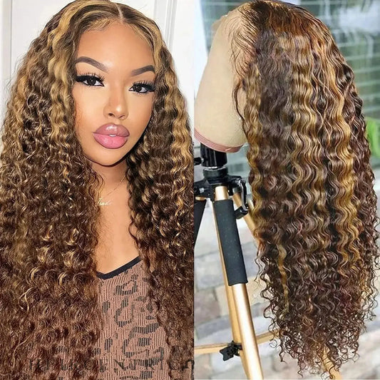 Mia Curly Ombre Highlights Deep Wave HD Lace Front Human Hair Wig HEIRCENTRIC