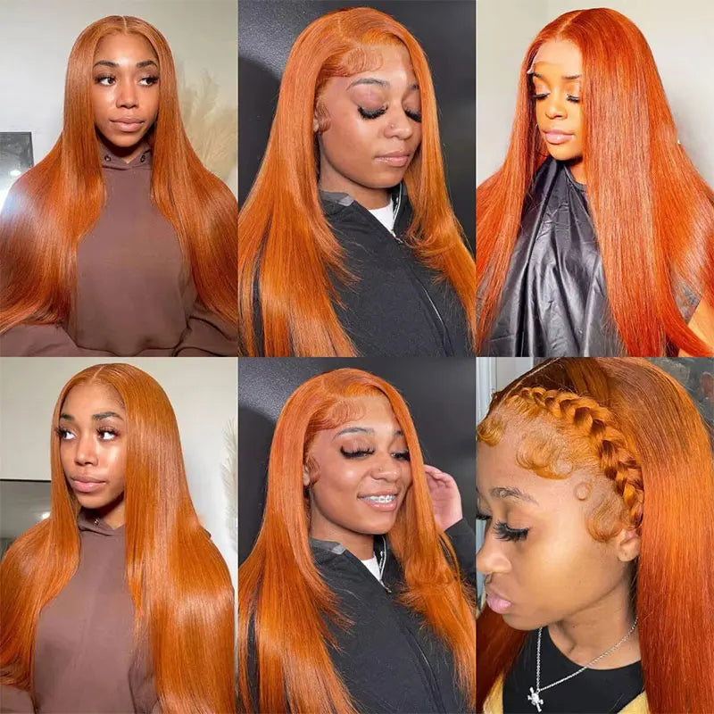 Celeste Orange Ginger Straight Brazilian HD Lace Front Human Hair Wig