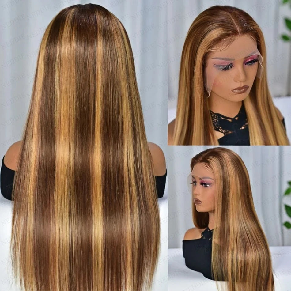 Brooke Chestnut Brown with Blonde Straight HD Lace Front Human Hair Wig HEIRCENTRIC