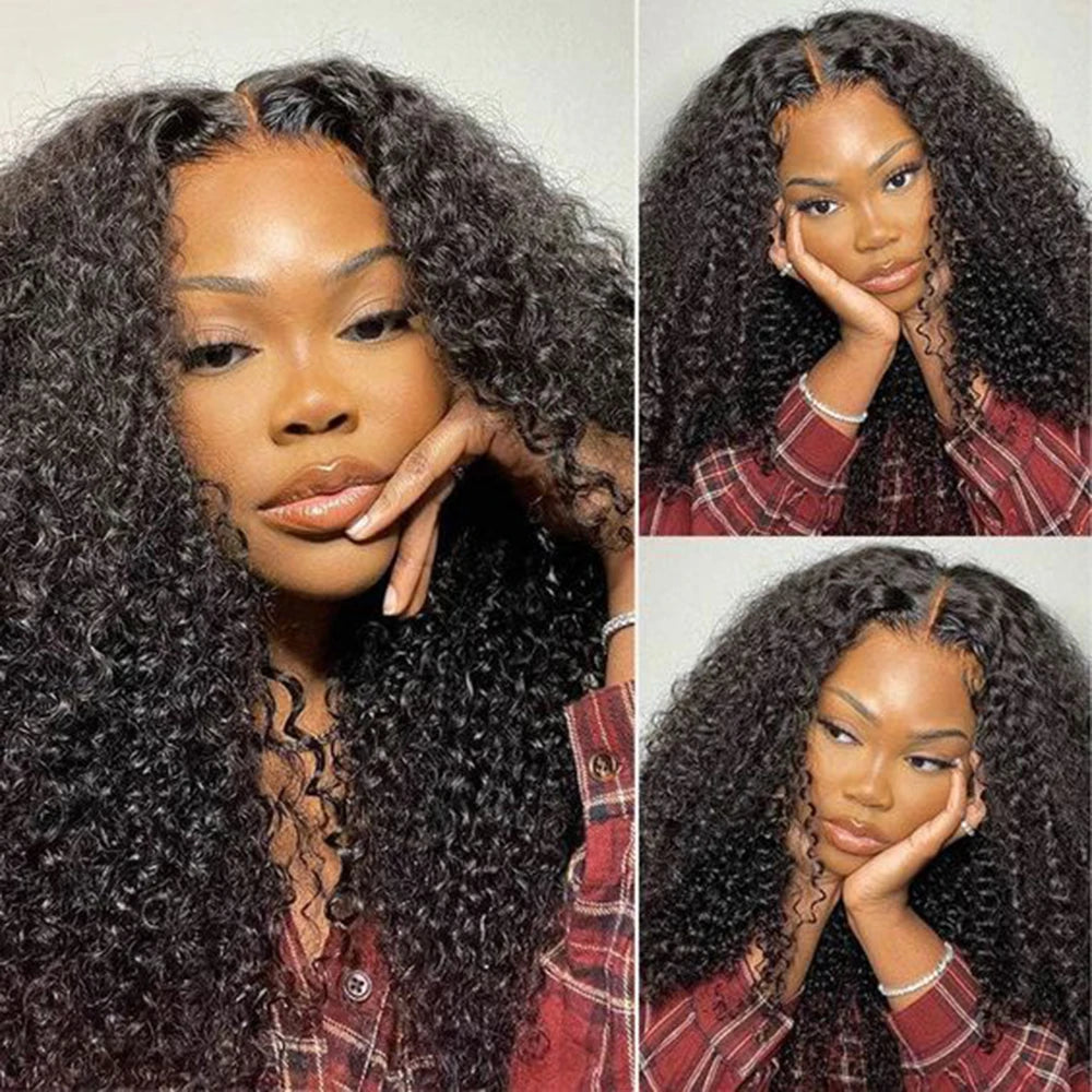 Majestic V/U Part Wig No Leave Out Deep Curly Brazilian Jerry Curl Human Hair Wig