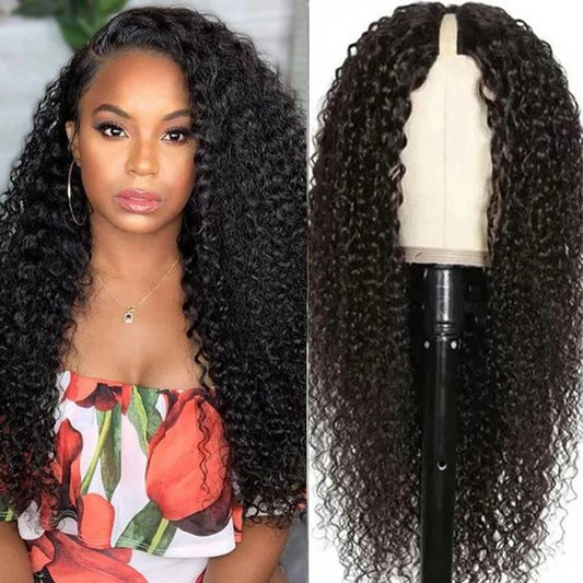 Majestic V/U Part Wig No Leave Out Deep Curly Brazilian Jerry Curl Human Hair Wig