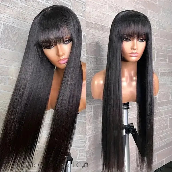 April Soft Black Straight Hair With Bangs Brazilian HD Lace Front Human Hair Wig HEIRCENTRIC